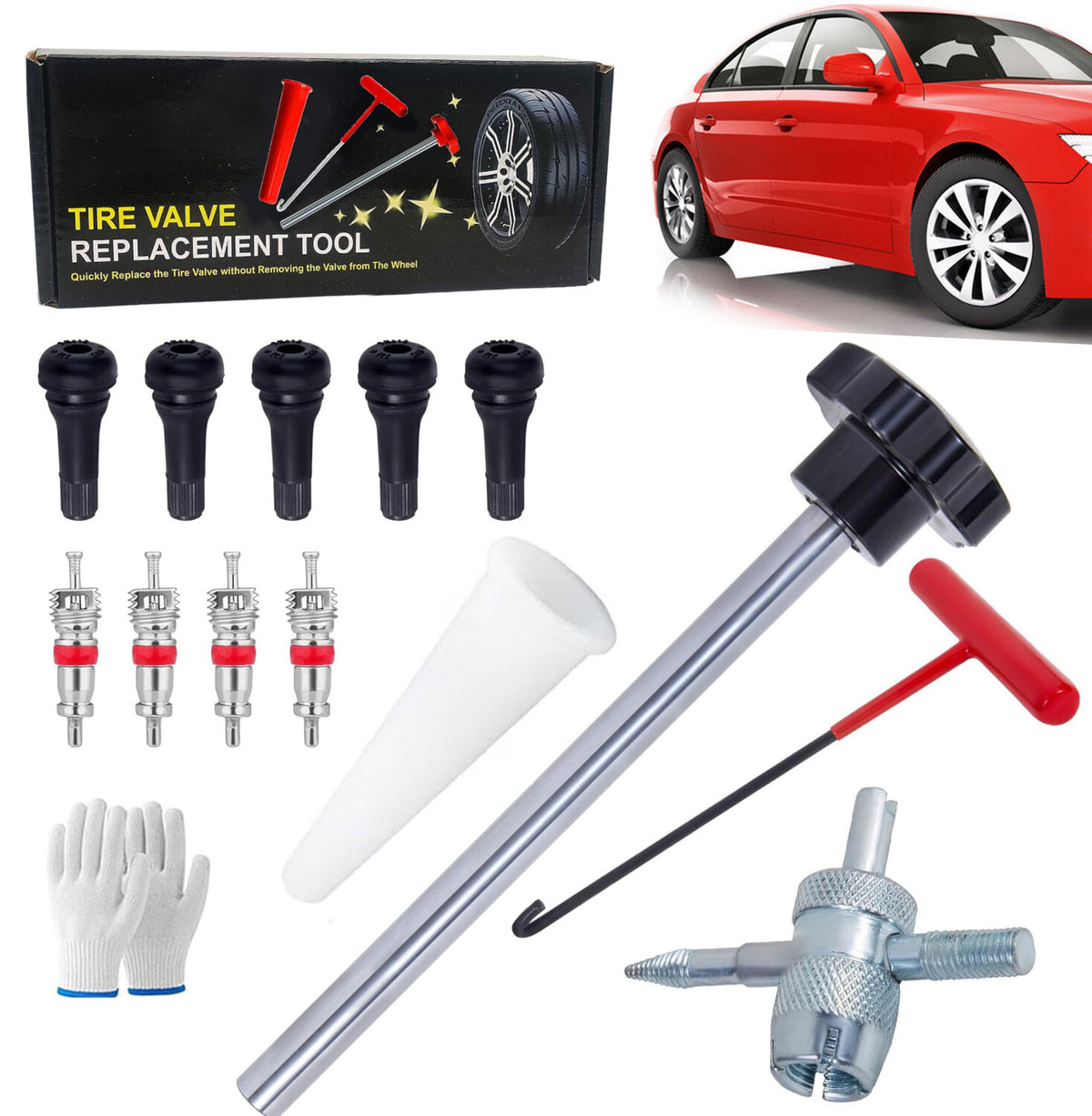 13PCS Tire Valve Stem Tool Kit for Quick Valve Removal and Installation