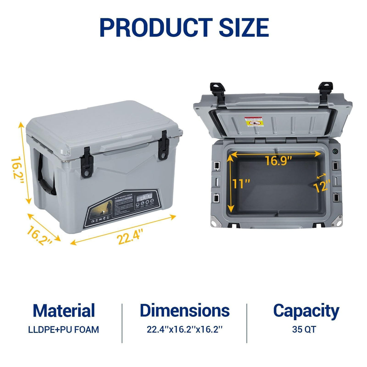 Insulated Hard Cooler with 5-Day Ice Retention - Portable Outdoor Ice Chest