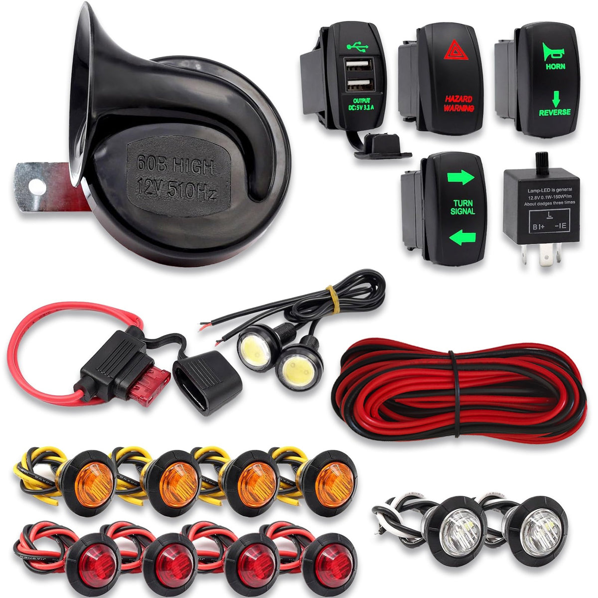 Universal ATV UTV Turn Signal Horn Kit Road Legal with Horn and Lights