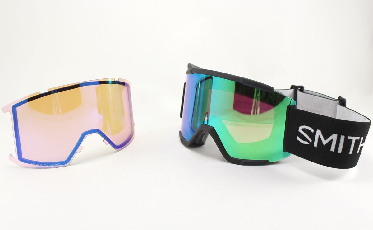 Snow Goggles with Green Mirror Lens & Bonus Lens - Black Frame, Large Fit
