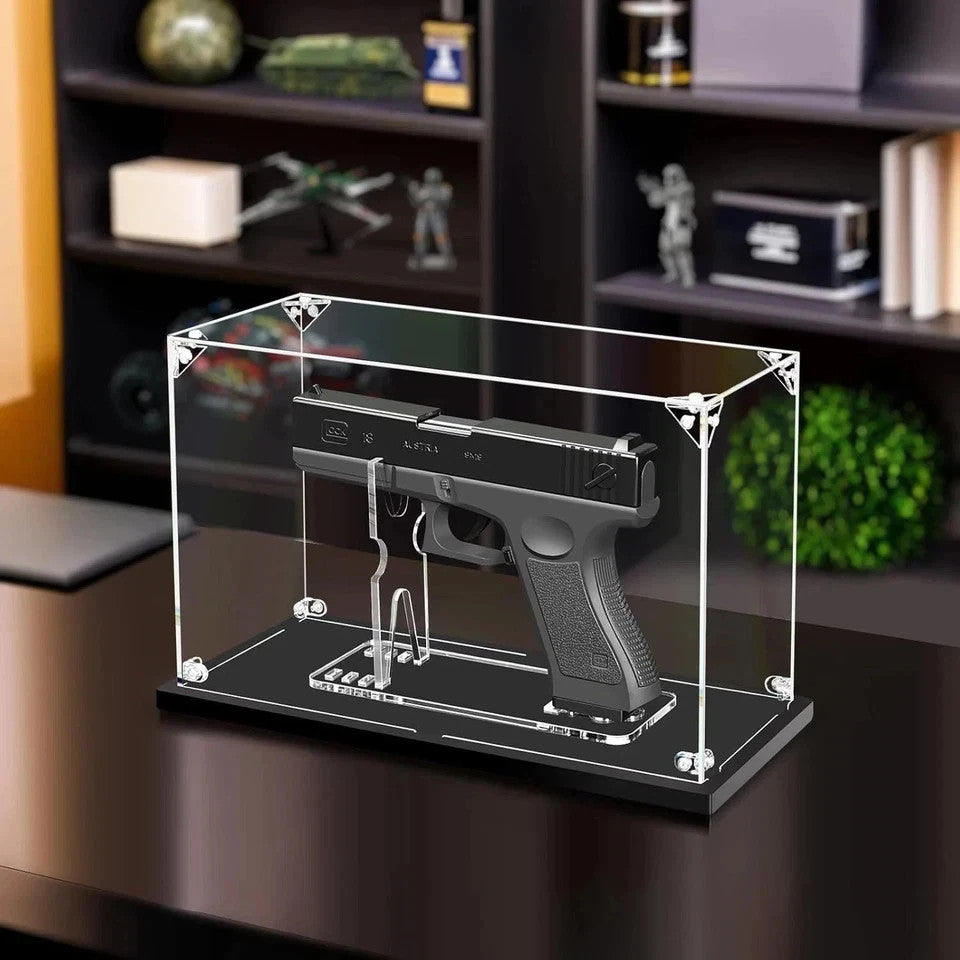 11-Inch Acrylic Gun Display Case Shadow Box Pistol Stand Holder