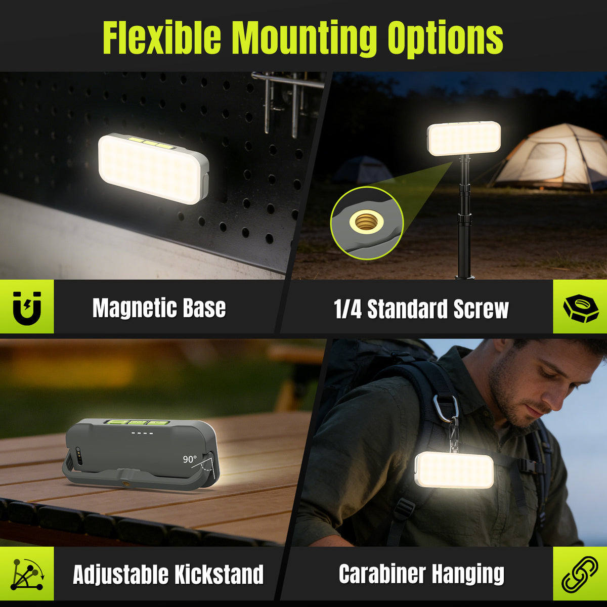 Rechargeable LED Camping Lantern with USB Power Bank and 360° Rotating Head