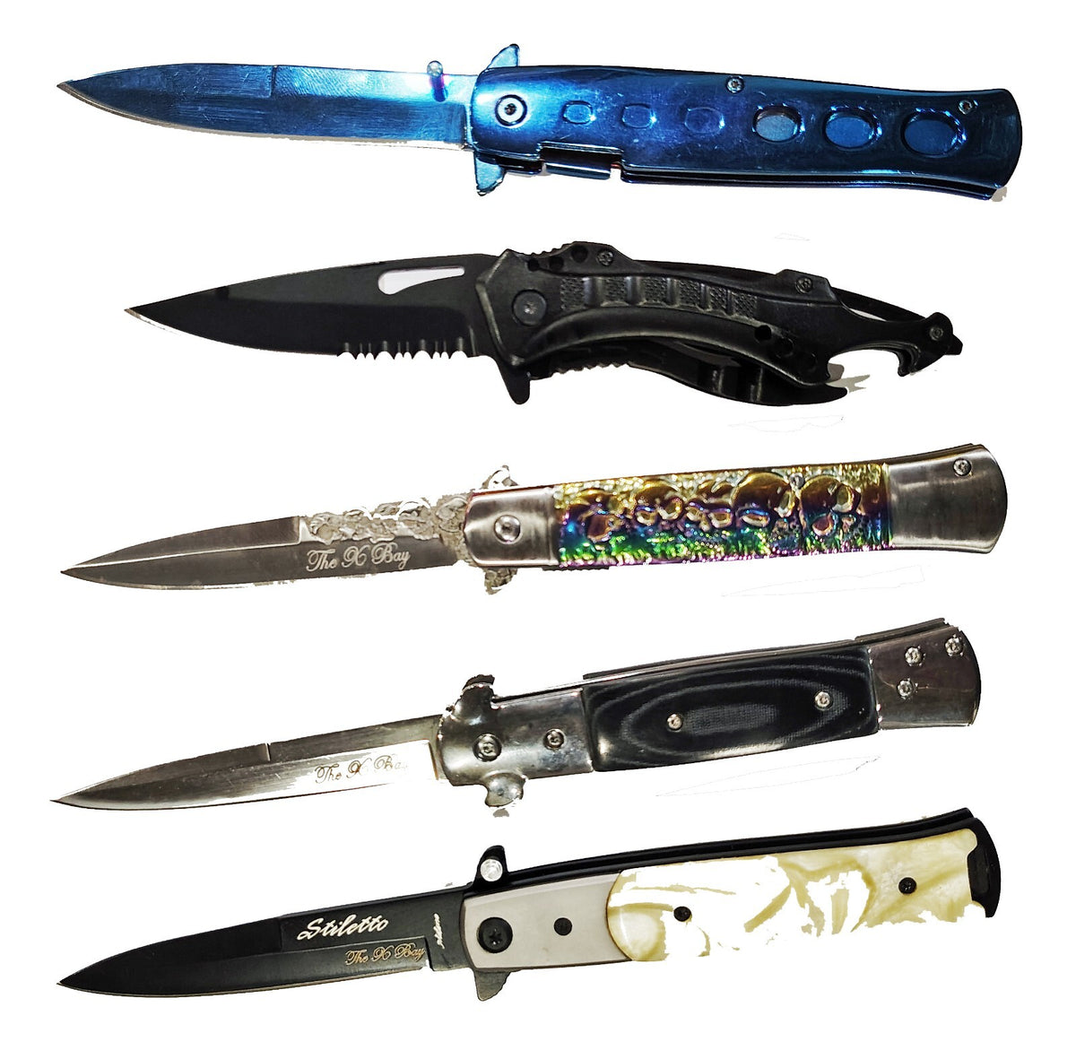 Wholesale Lot of 5 Spring Assisted Opening Pocket Knives - Brand New