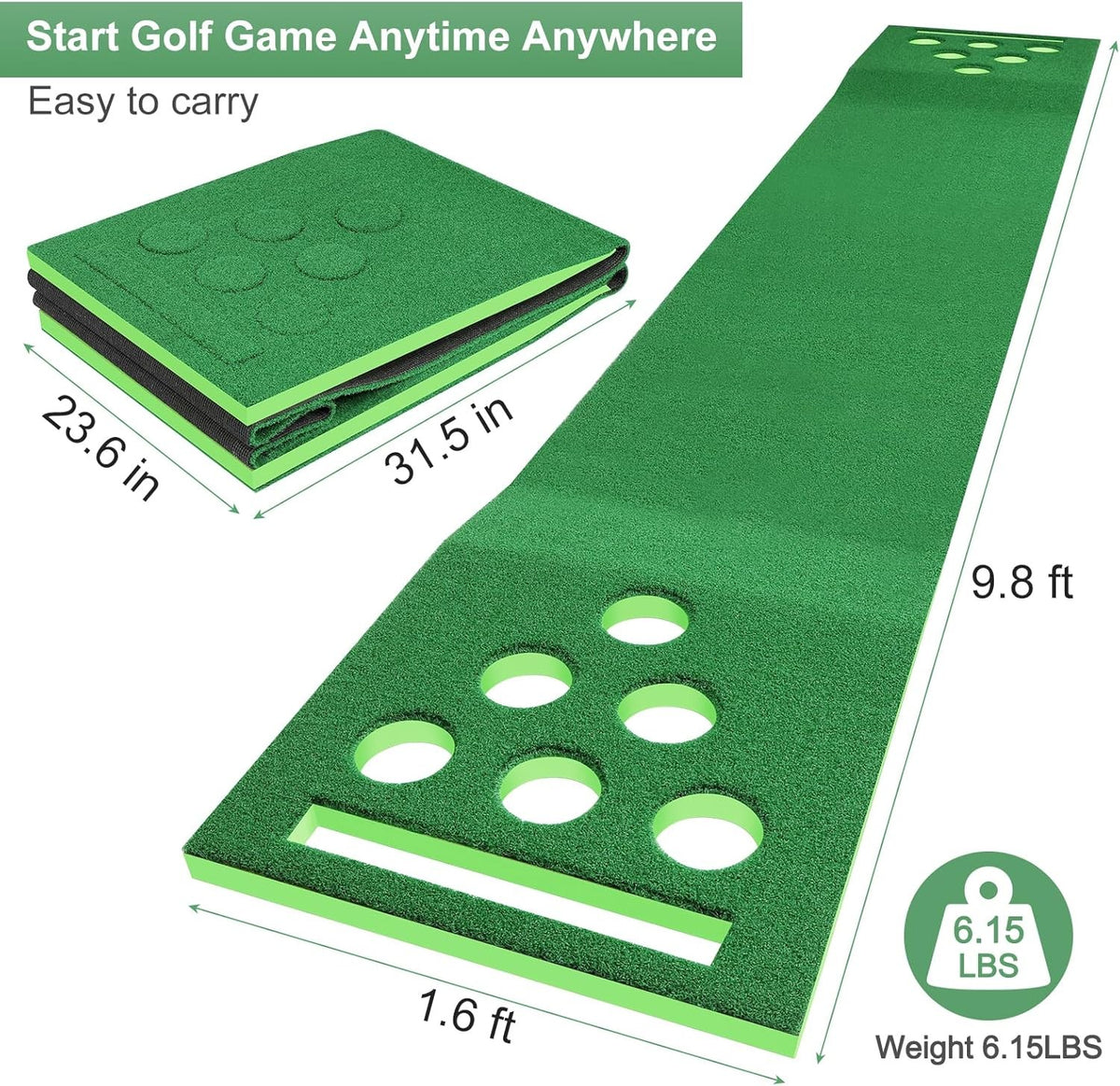 Golf Putting Mat Indoor Outdoor Practice Green with Putter & Balls