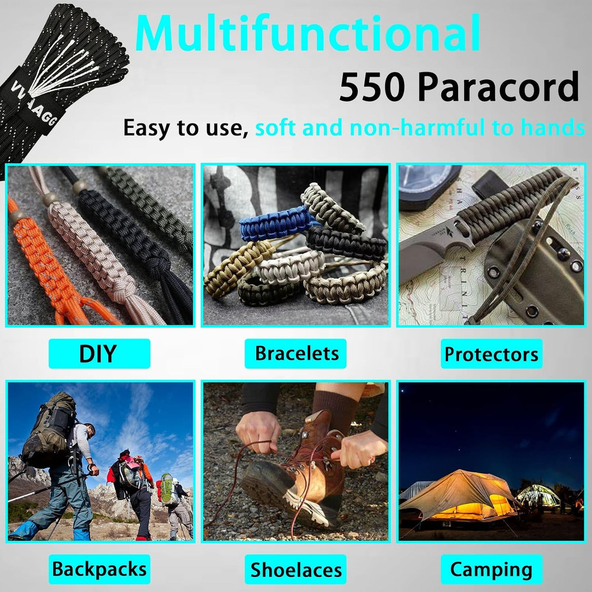 100FT Reflective Paracord Rope 550 Nylon 7 Strand Camping Tent Cord 4mm