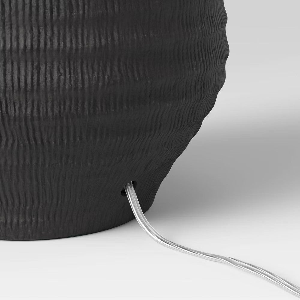 Large Black Textured Ceramic Lamp Base - 19x8.5 Inches, Fits Large Shades