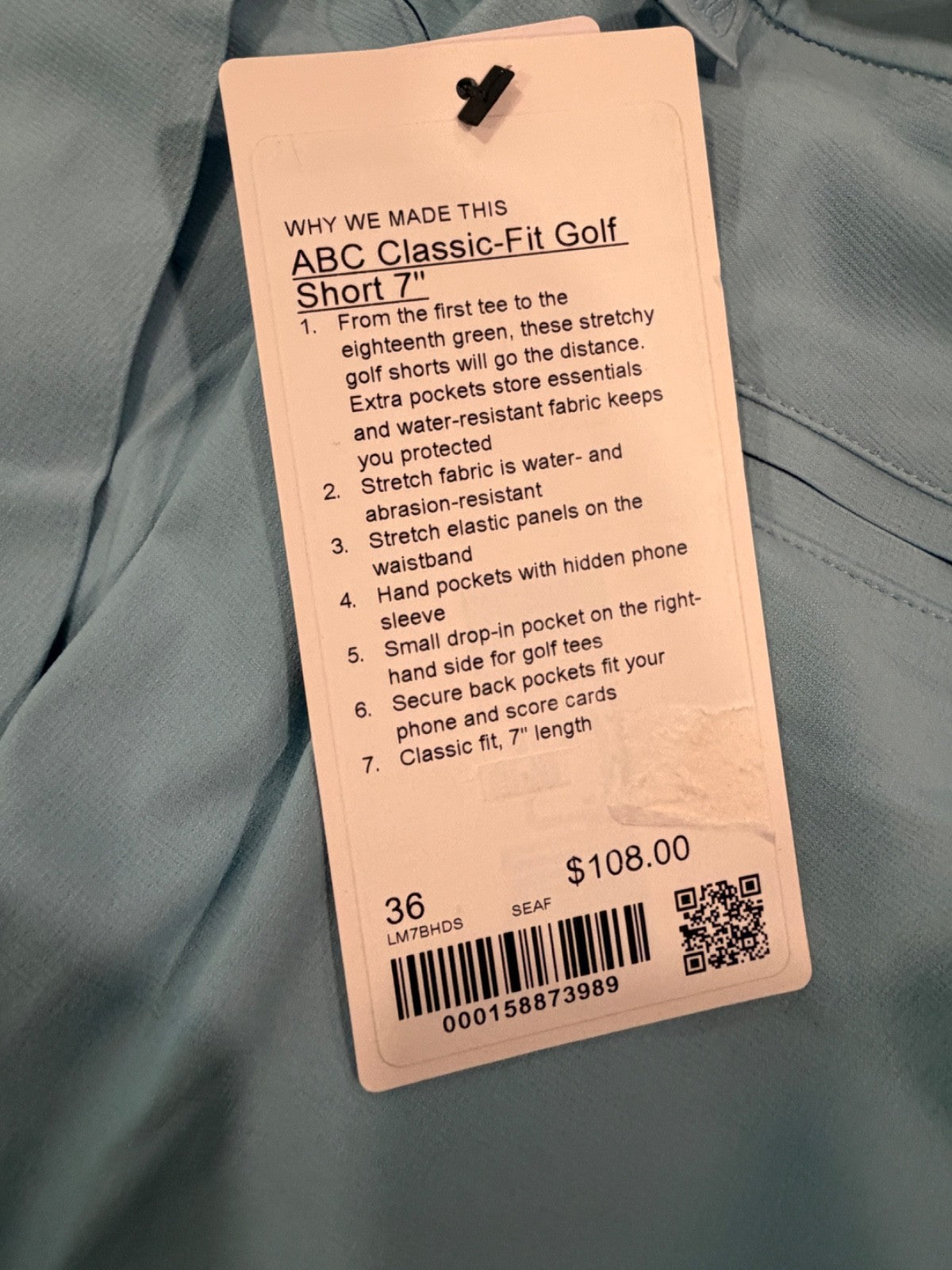 Men's 7-Inch Golf Shorts with UV Protection Moisture-Wicking Performance Light Blue