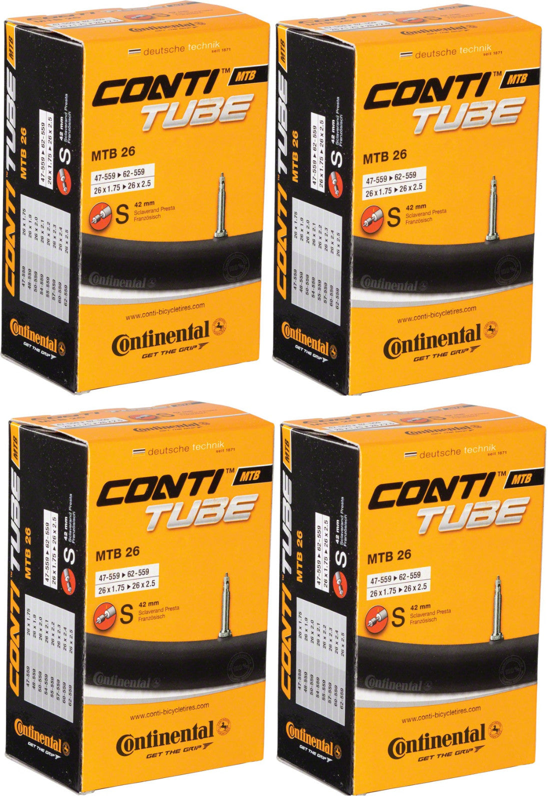 Bike Inner Tubes 26 Inch - 2 or 4 Pack, Presta Valve, Seamless Construction