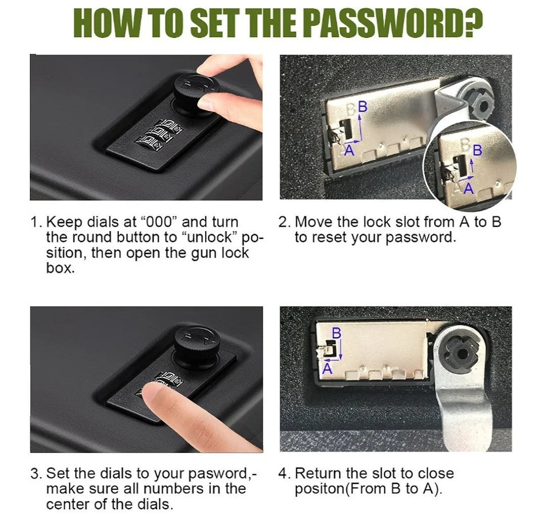 Portable Steel Pistol Safe Box with 3-Digit Combination Lock and Security Cable