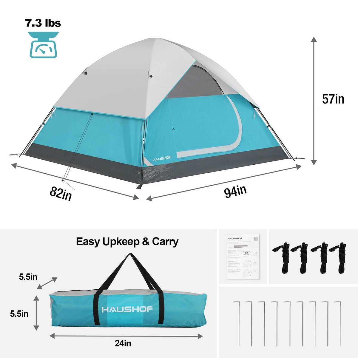 Family Dome Camping Tent with Removable Rainfly, 2-4 Person, Waterproof & Easy Setup