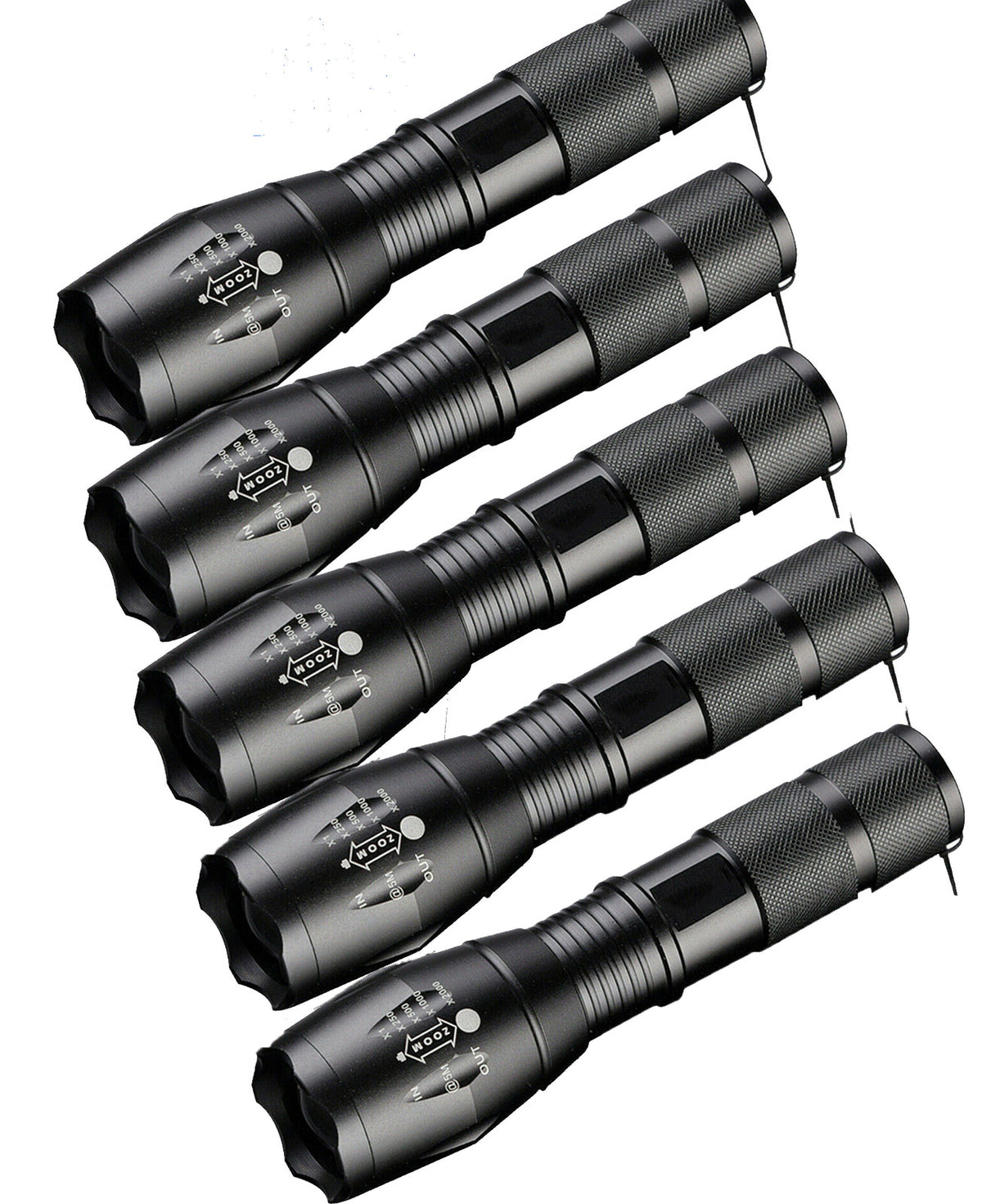 Set of 5 Tactical 18650 LED Flashlights with Zoom & Multiple Modes