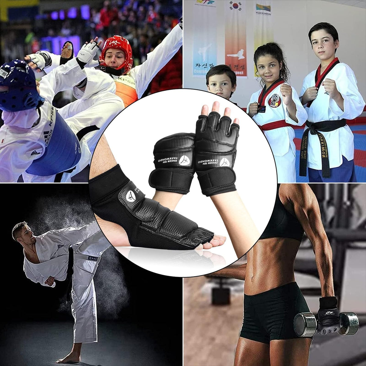 Taekwondo Sparring Gear Hand & Foot Protectors - Small Black