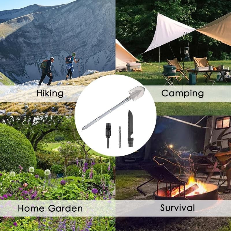 Multifunctional Camping Shovel with Axe Saw Hammer & Accessories - 23-in-1 Portable Folding Spade Kit