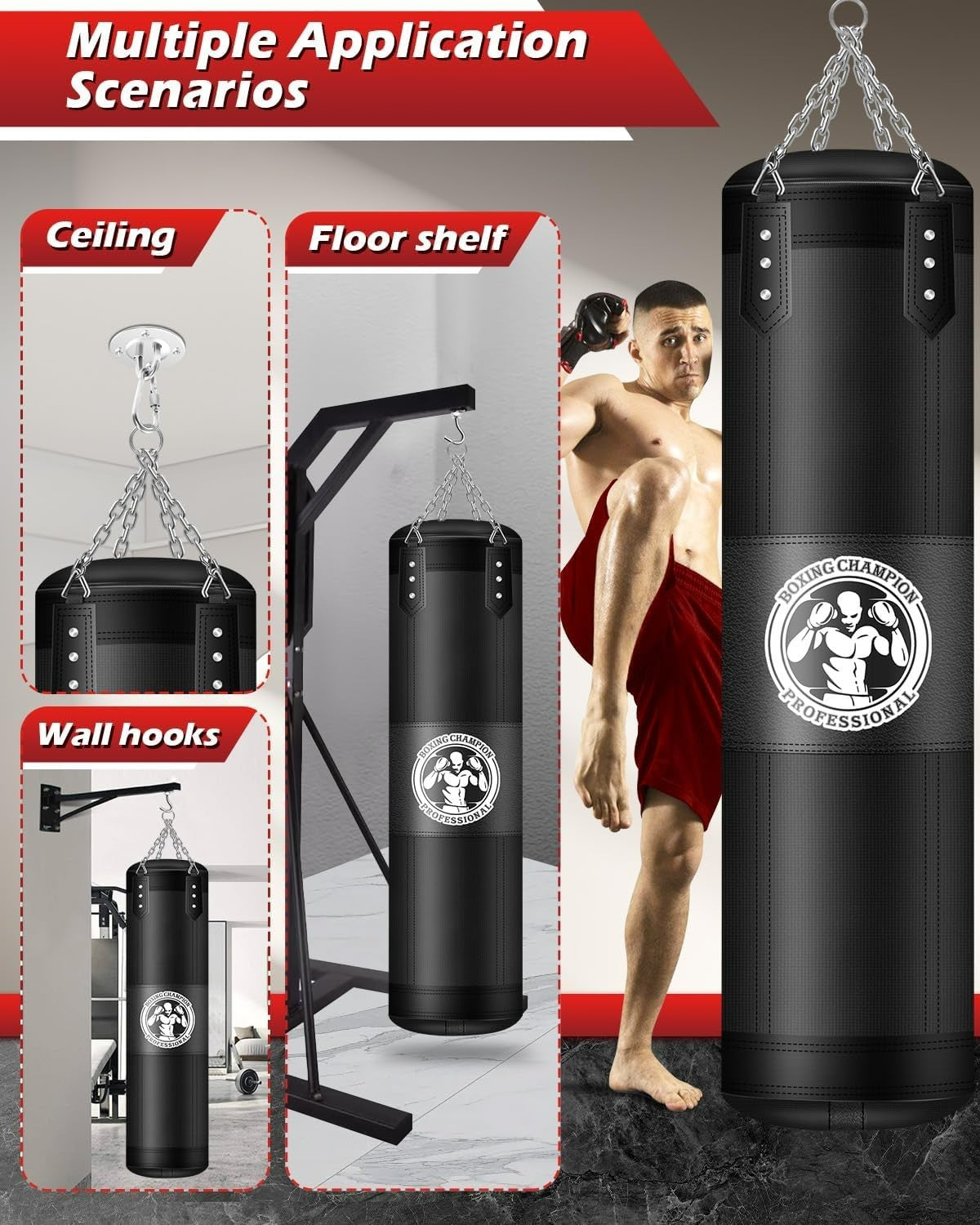 Heavy-Duty 4FT Boxing Bag with Steel Swivel & Hanger - Unfilled Training Set