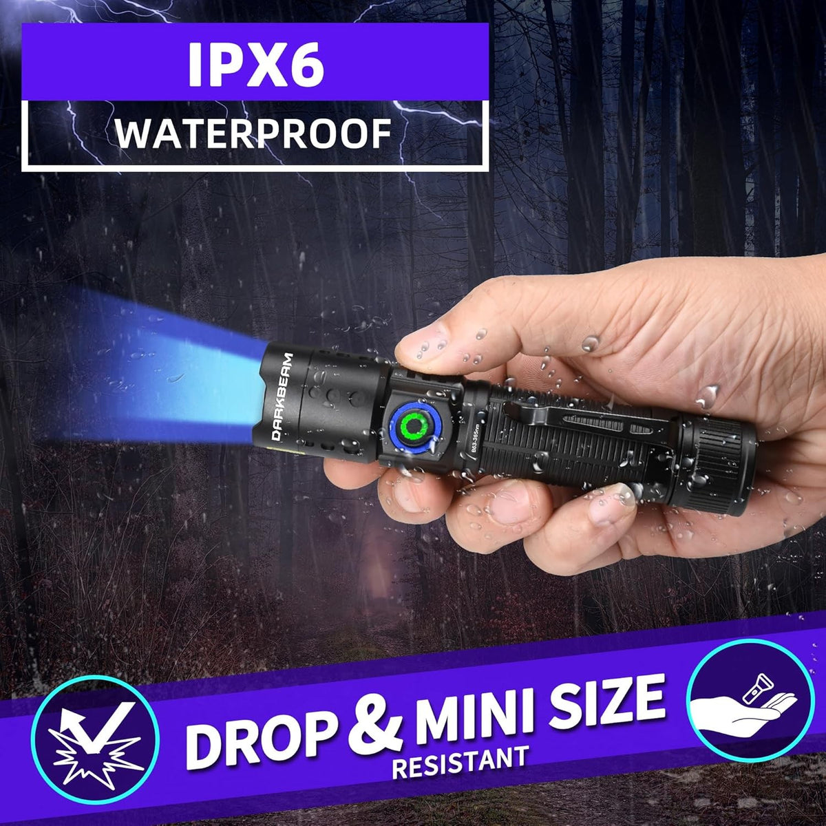High Power 20W 365nm UV Flashlight with 3 LEDs, Rechargeable, Security & Fluorescent Inspection