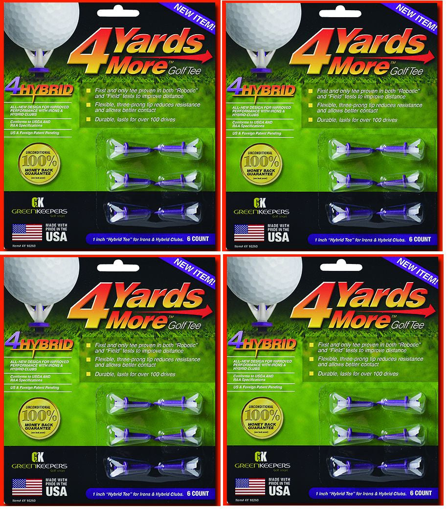 Golf Tees Set - 4 Yards More Hybrid/Iron 1 Inch 24 Pack for Longer Drives