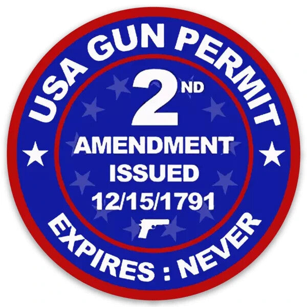 USA Gun Permit 2nd Amendment Decal - Round Die-Cut Sticker 4 Inch