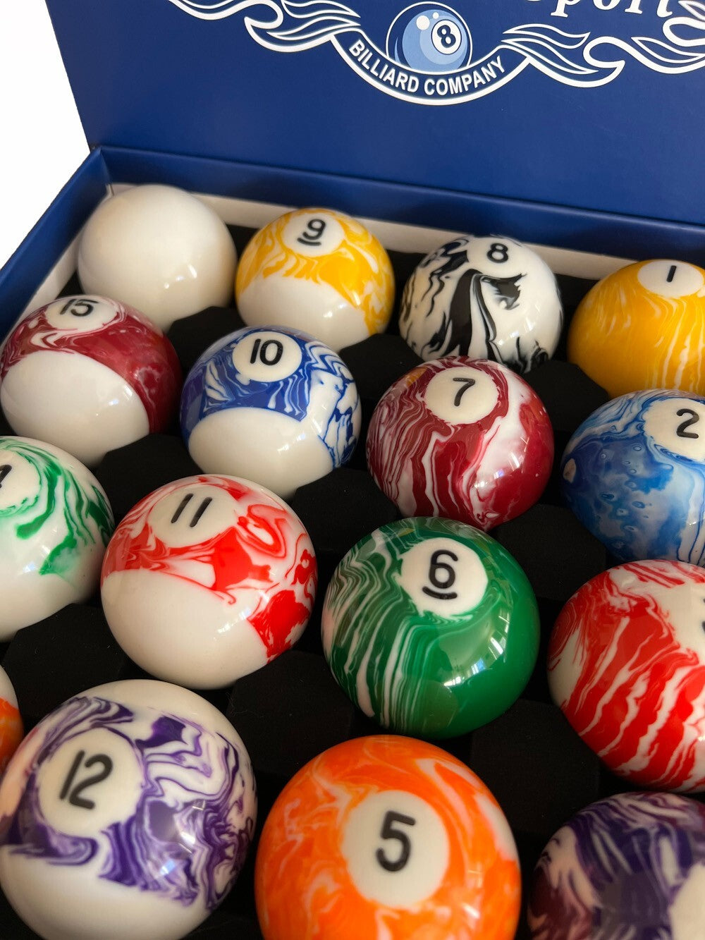 Complete 16-Ball Billiard Pool Ball Set - Marble Swirl with Light Marble (All Variants)