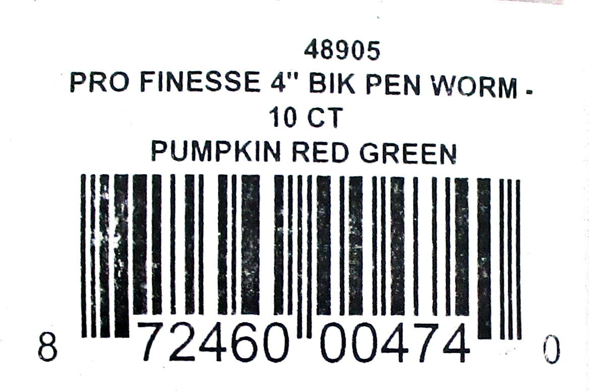 Joe Bucher Pro Finesse 4-inch BIK Pen Worms - Pumpkin Red & Green, 30 Pack