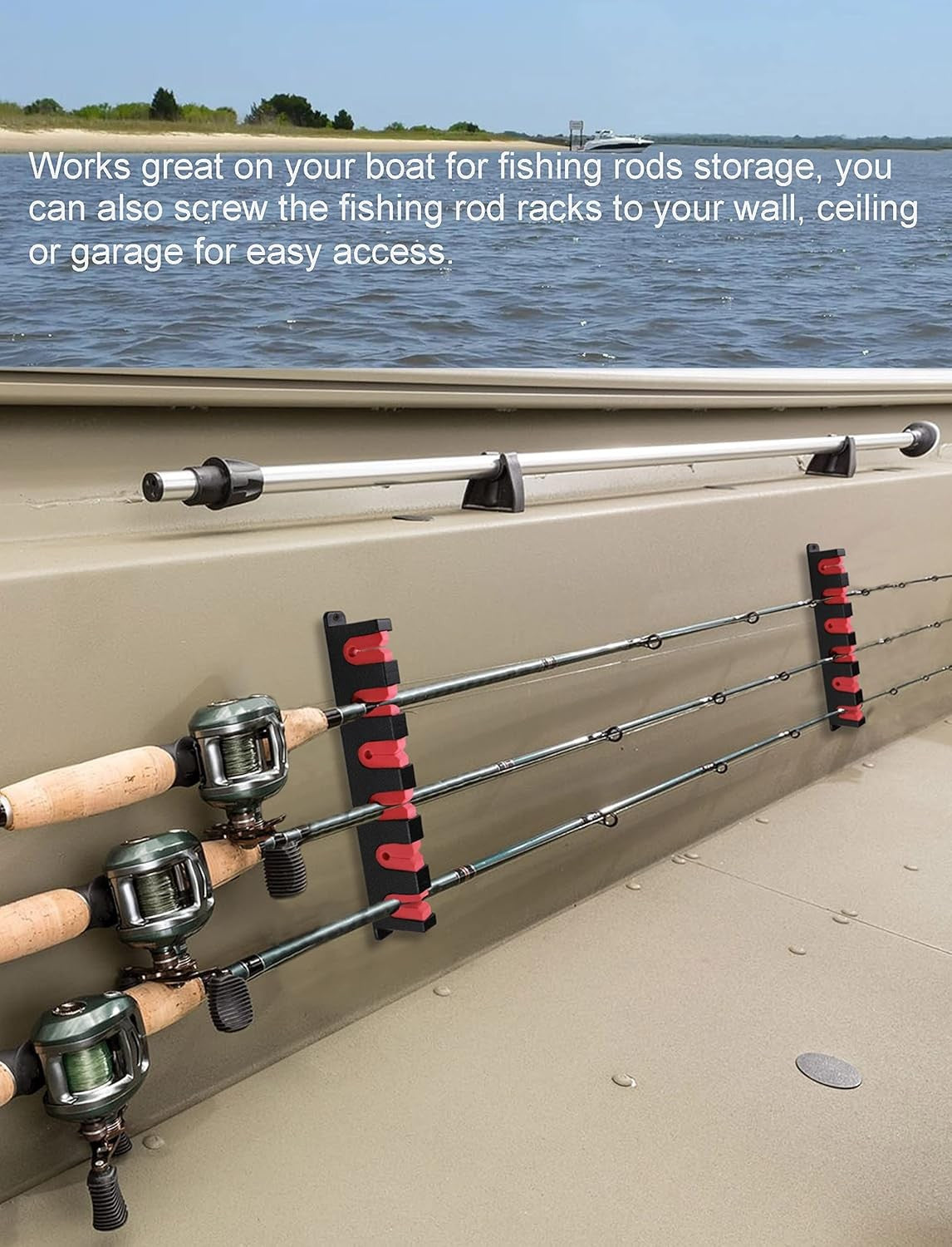 Wall-Mounted Fishing Rod Holders Set of 2 - Space Saving Horizontal Rack
