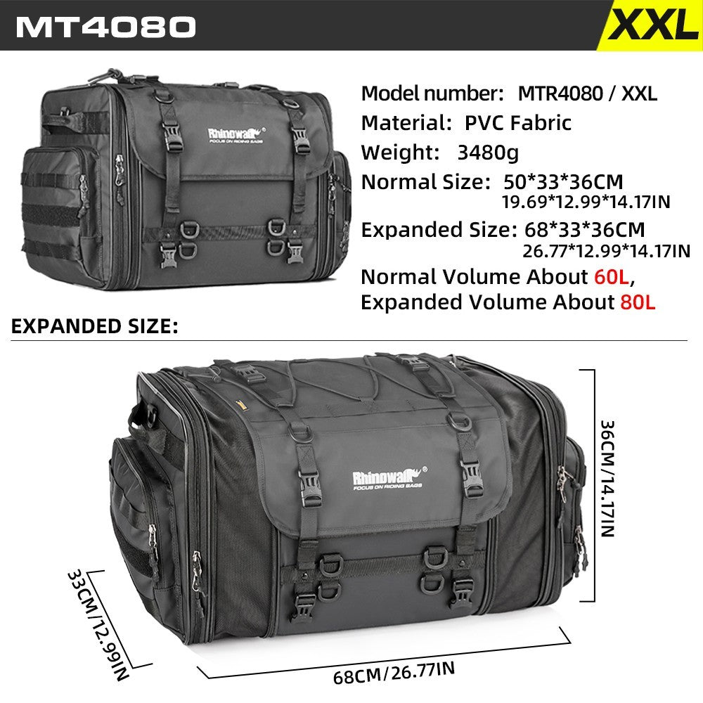 Waterproof Motorcycle Rear Tail Bag 19L-80L Expandable Travel Luggage