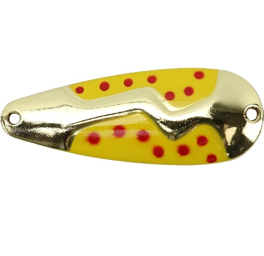 Fishing Lure Spoon 3/4 oz Treble Hook for Freshwater Fish - Yellow Red Dot Gold Back