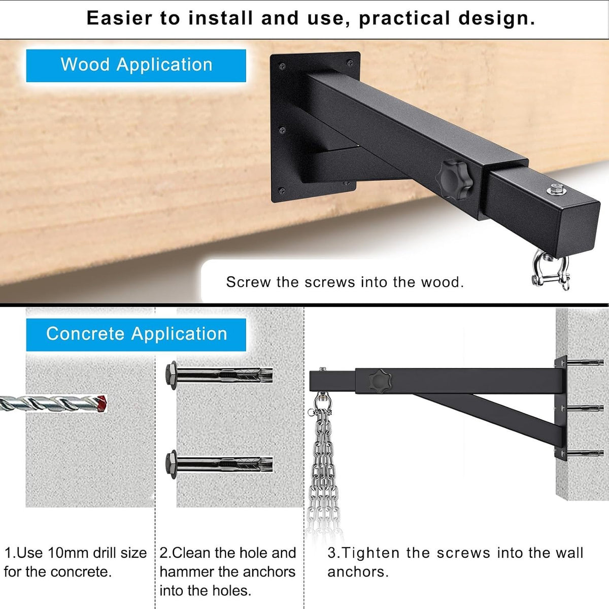 Heavy Duty Wall Mount Punching Bag Hanger Steel Bracket Up to 500 lbs