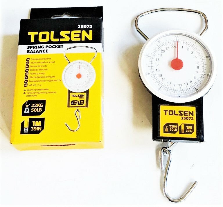 50Lb Spring Balance Hanging Pocket Scale with 39" Tape Measure for Fishing Camping