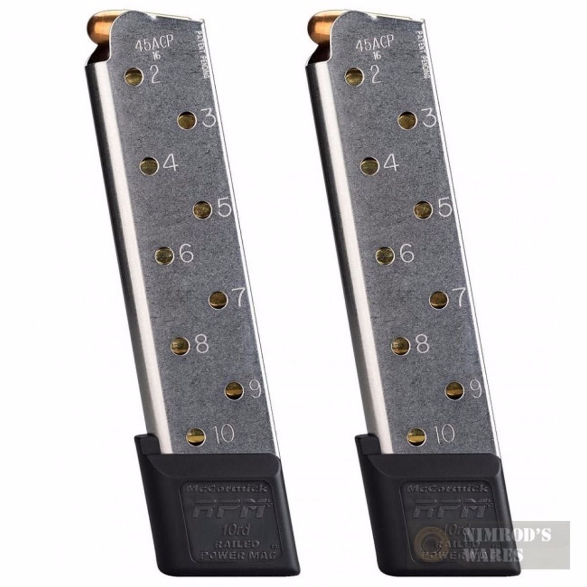 1911 Railed Power Magazine Set - 45 ACP 10 Rounds Stainless Steel