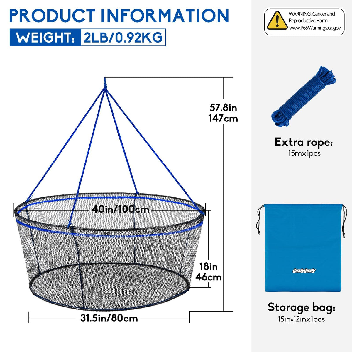Foldable Heavy Duty Fishing Net with Rope - Rubber Coated Landing Net for Minnows