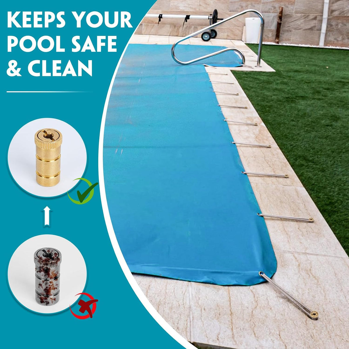 Pool Cover Anchor Removal Tool Kit with Brass Anchors for Inground Pool Maintenance