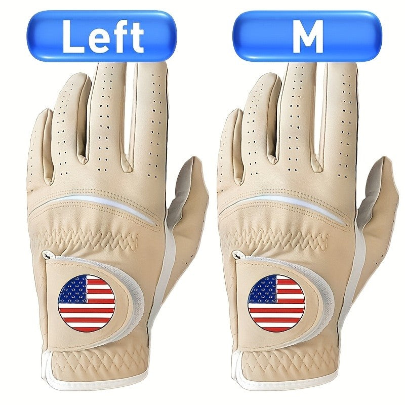 Golf Gloves Men Left Hand PU with Ball Marker 2 Pack All Weather Soft Grip