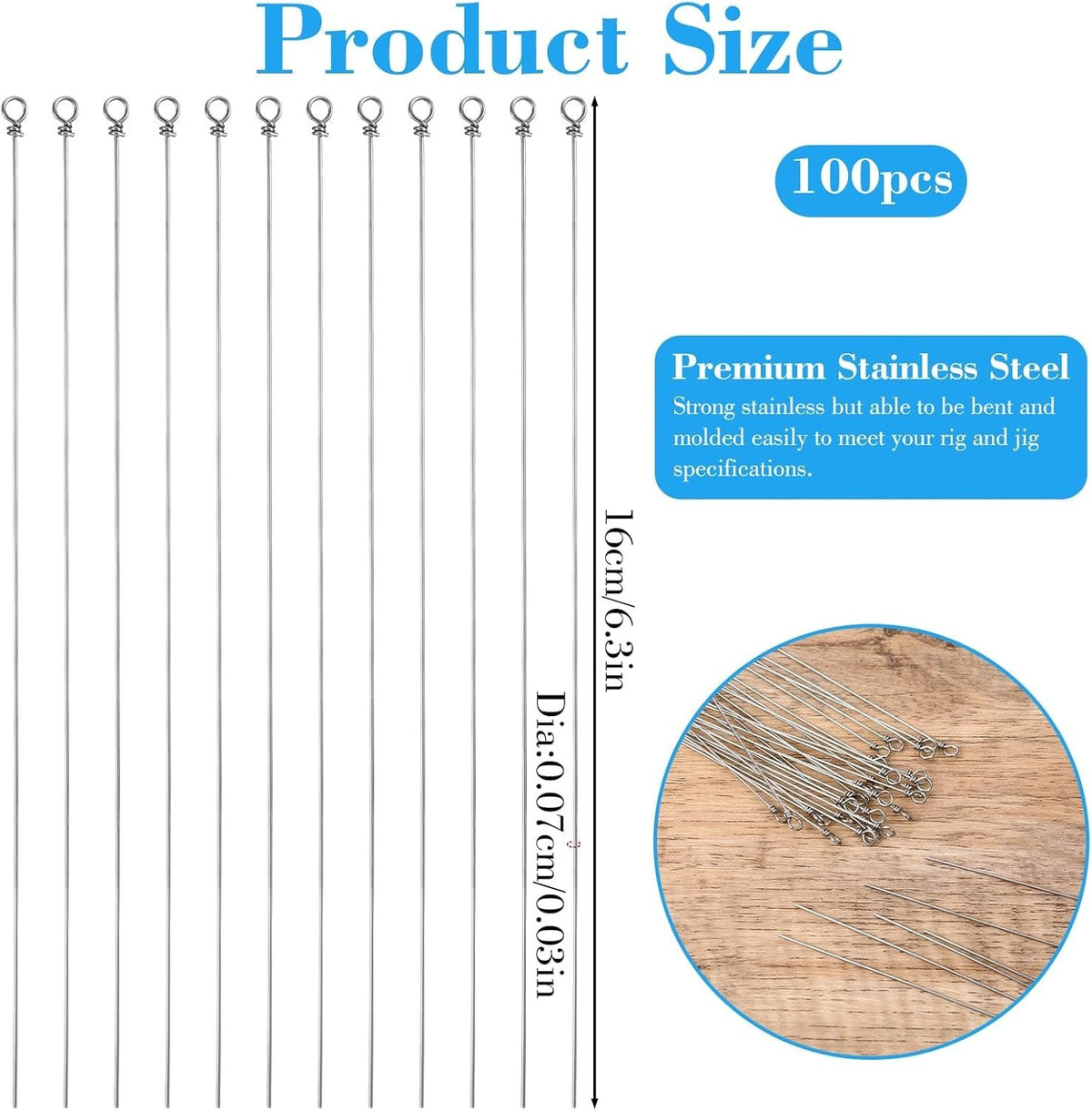 Stainless Steel Fishing Wire Spinner Kit for Custom Lures - 100 Pieces