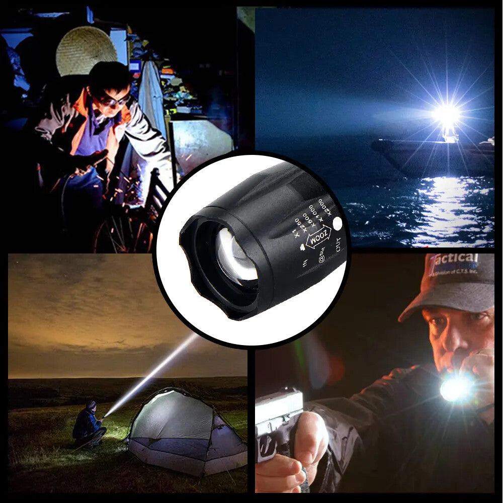 2-in-1 Tactical LED Hunting Flashlight with Zoomable Torch, Red/White Light