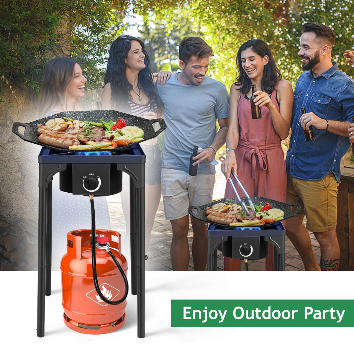 Portable Outdoor Propane Camp Stove 75,000-BTU Single Burner BBQ Grill