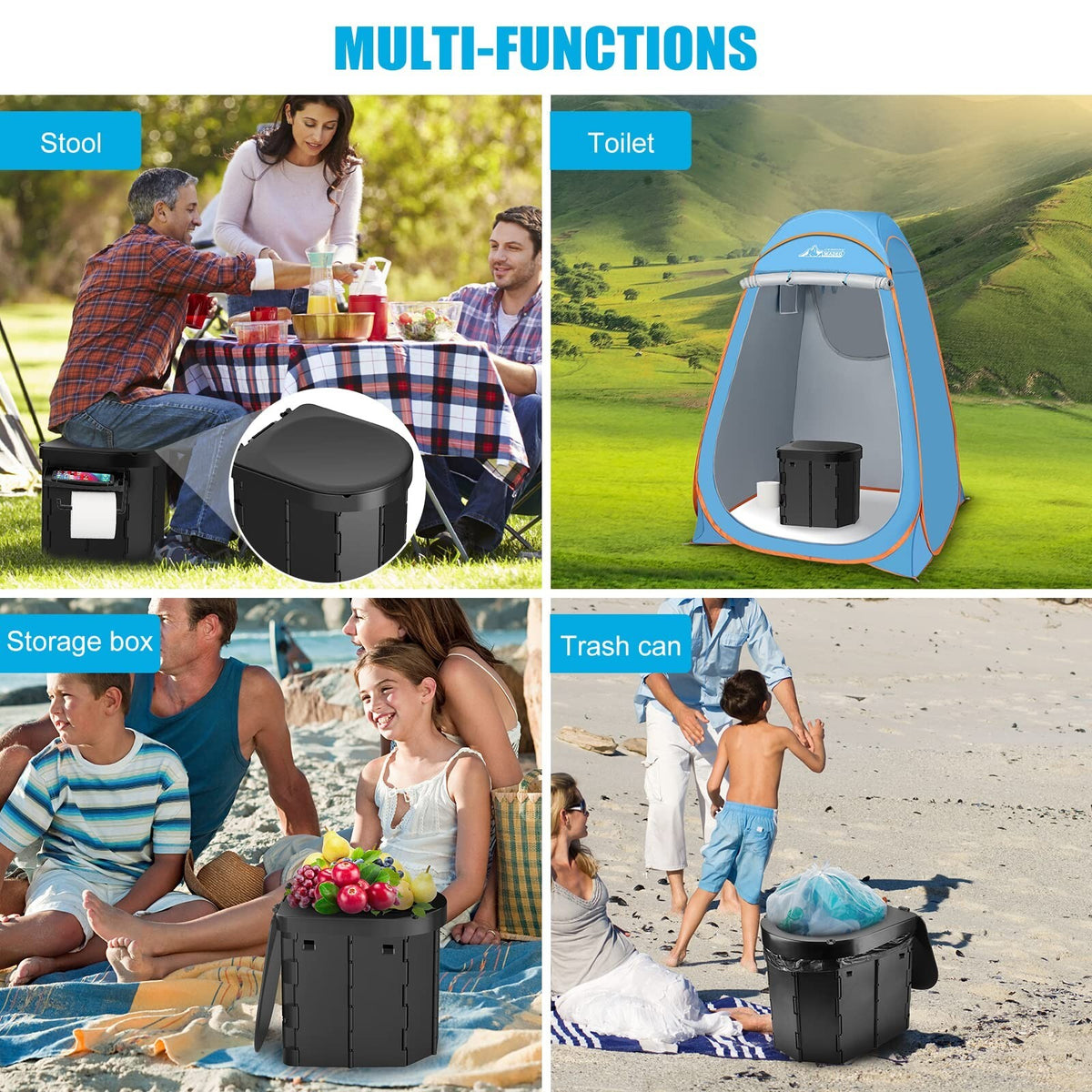 Portable Camping Toilet with Phone Shelf and Toilet Paper Holder