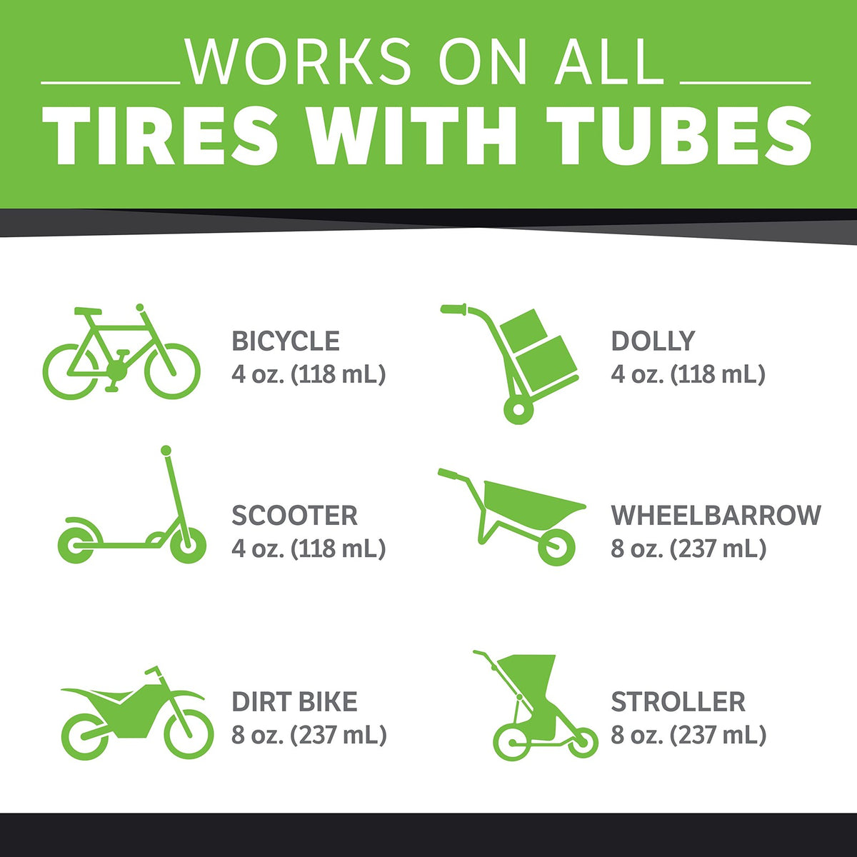 Bike Tube Sealant 8oz Puncture Repair Prevents Flats Green
