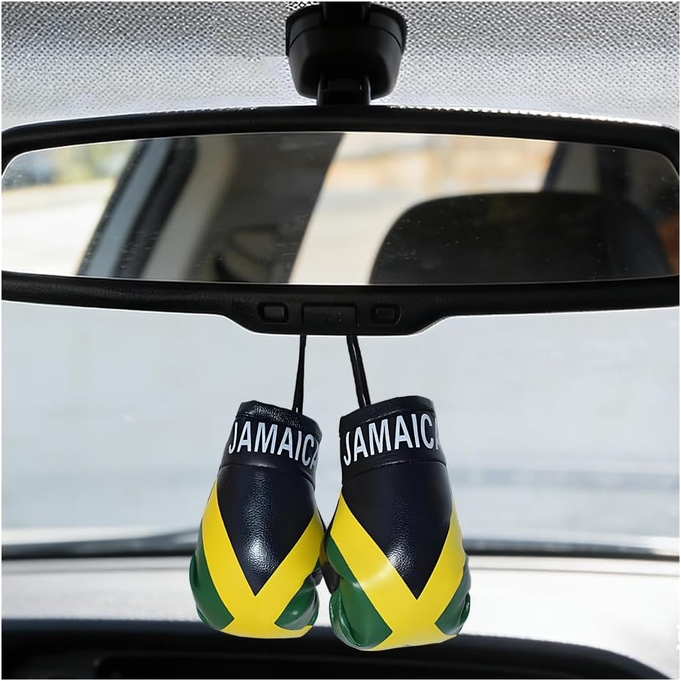 Mini Boxing Gloves Car Mirror Decor Jamaican Flag