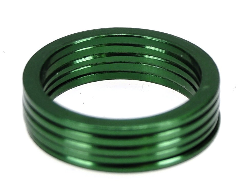 Green Anodized Aluminum Bicycle Headset Spacers Set of 5 - 1 1/8" Threadless