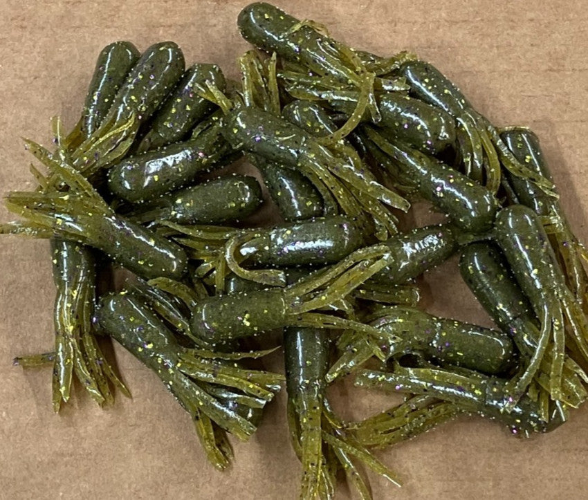 Bass Fishing Soft Plastic Tubes 2.25 Inch Salt Dipped Green Pumpkin Purple Gold Flake