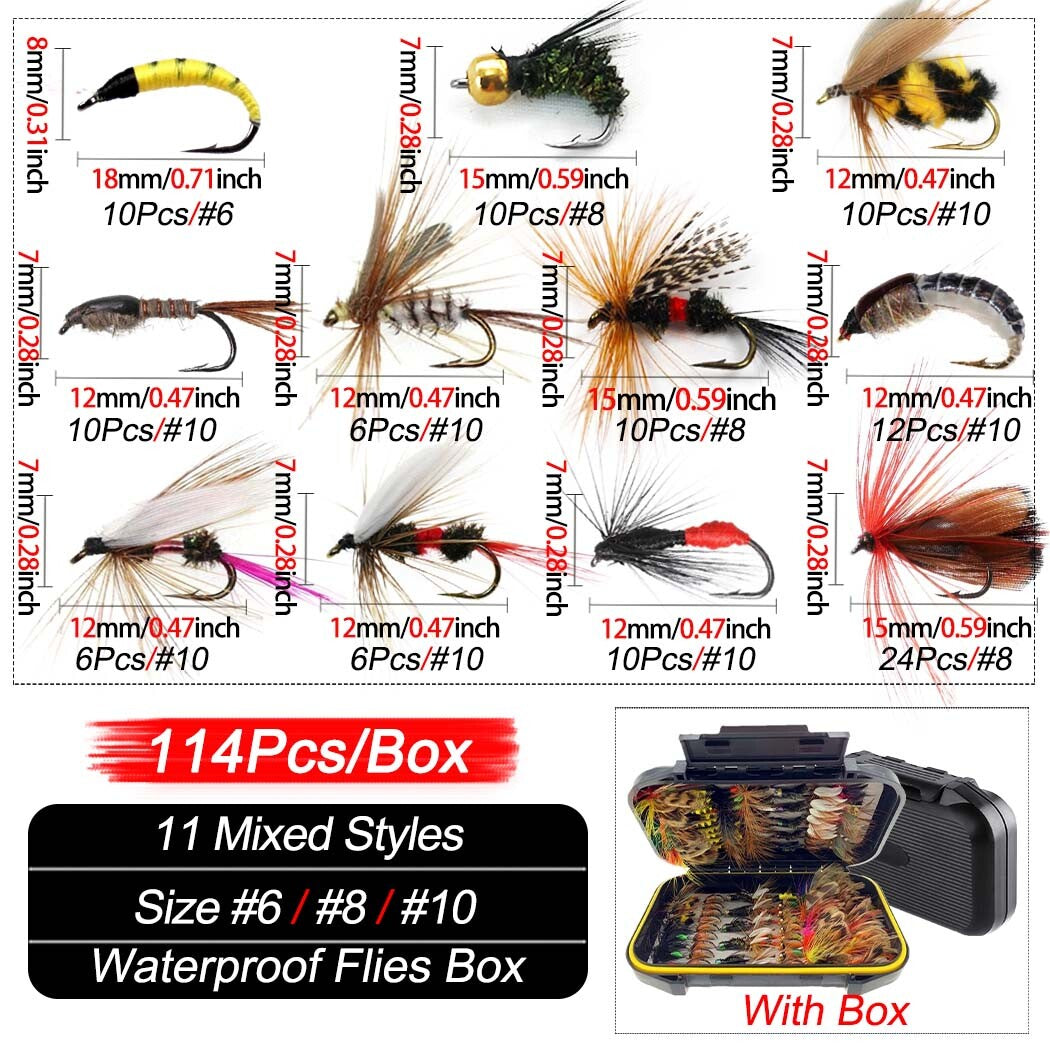 Fly Fishing Flies Collection Kit - Multiple Styles and Sizes for Trout & More