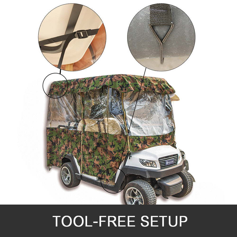 4 Passenger Golf Cart Cover Enclosure Waterproof Roll-Up Door UV Resistant