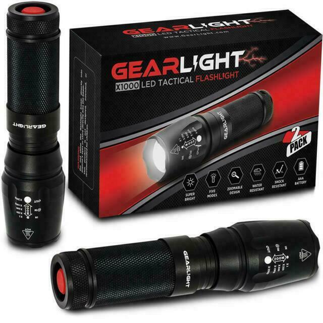 Gearlight S1000 LED Tactical Flashlight 2-Pack High Lumen 5 Modes