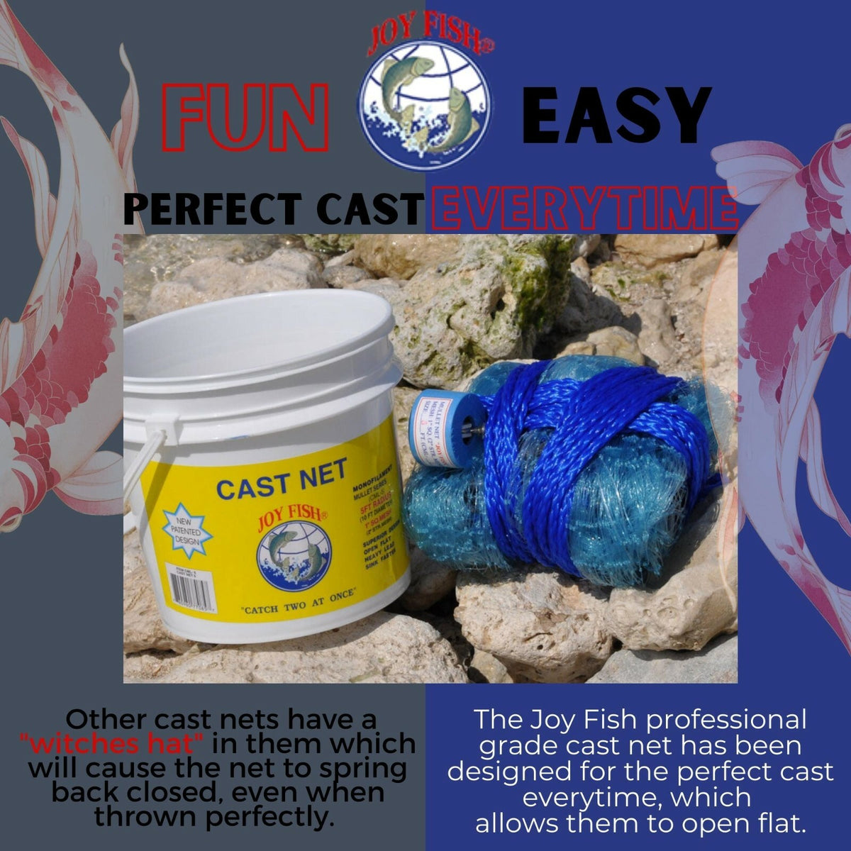 Heavy Duty Fish Net with Square Mesh - Multiple Sizes for Minnow Catching