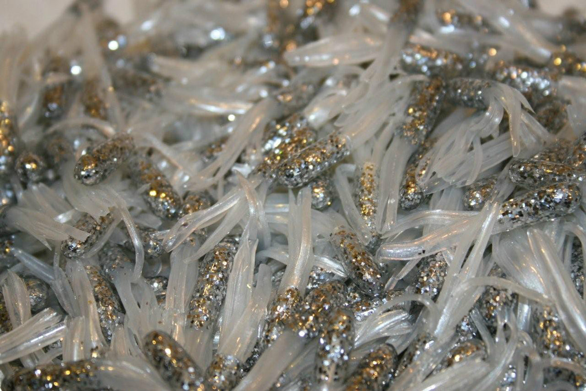 40 Pack 1.5-Inch Silver Pearl White Crappie Fishing Tube Skirts for Bluegill & Perch