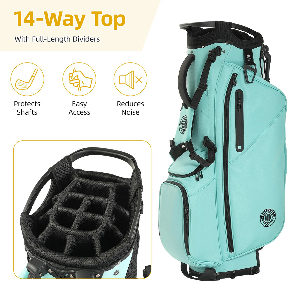 Golf Stand Bag with Rain Cover & Padded Straps - 14-Way Divider, Stable Dual-Flex Legs