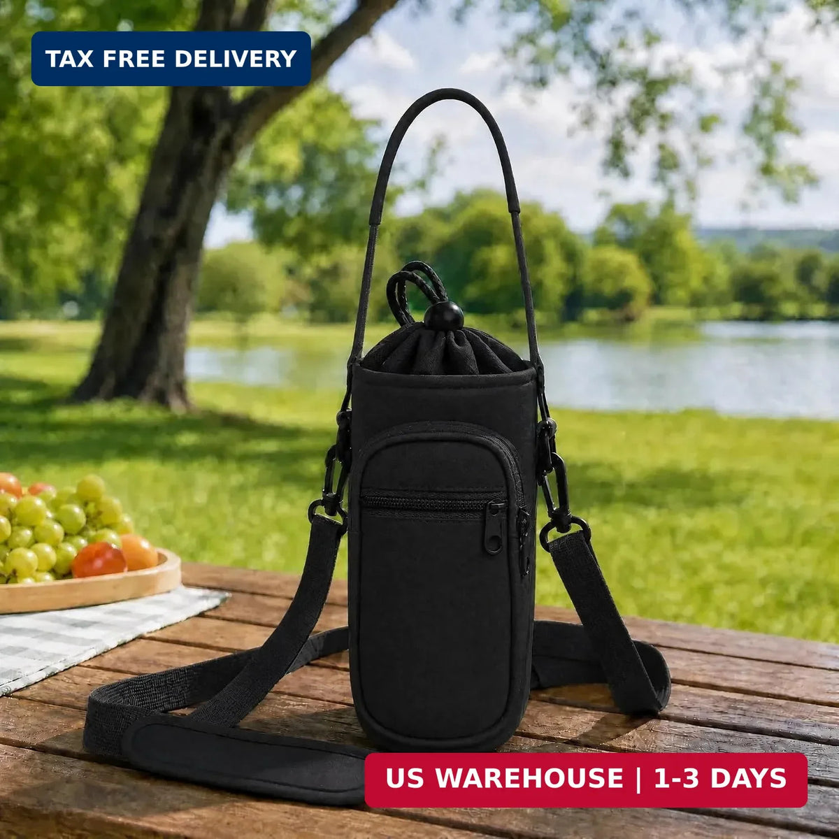 Insulated Water Bottle Holder with Phone Pocket and Adjustable Strap