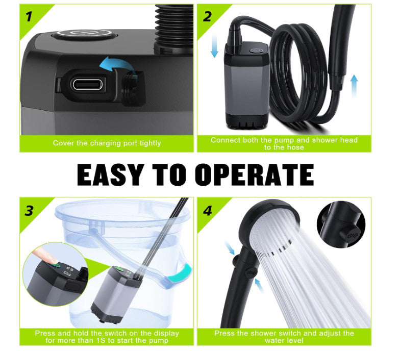 Portable Camping Shower 6000mAh with LED Display Water Temperature Control