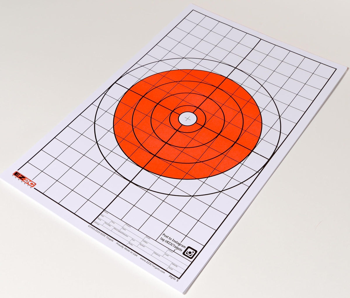 USA Made Bullseye Shooting Targets with 1 Inch Grid for Range Practice