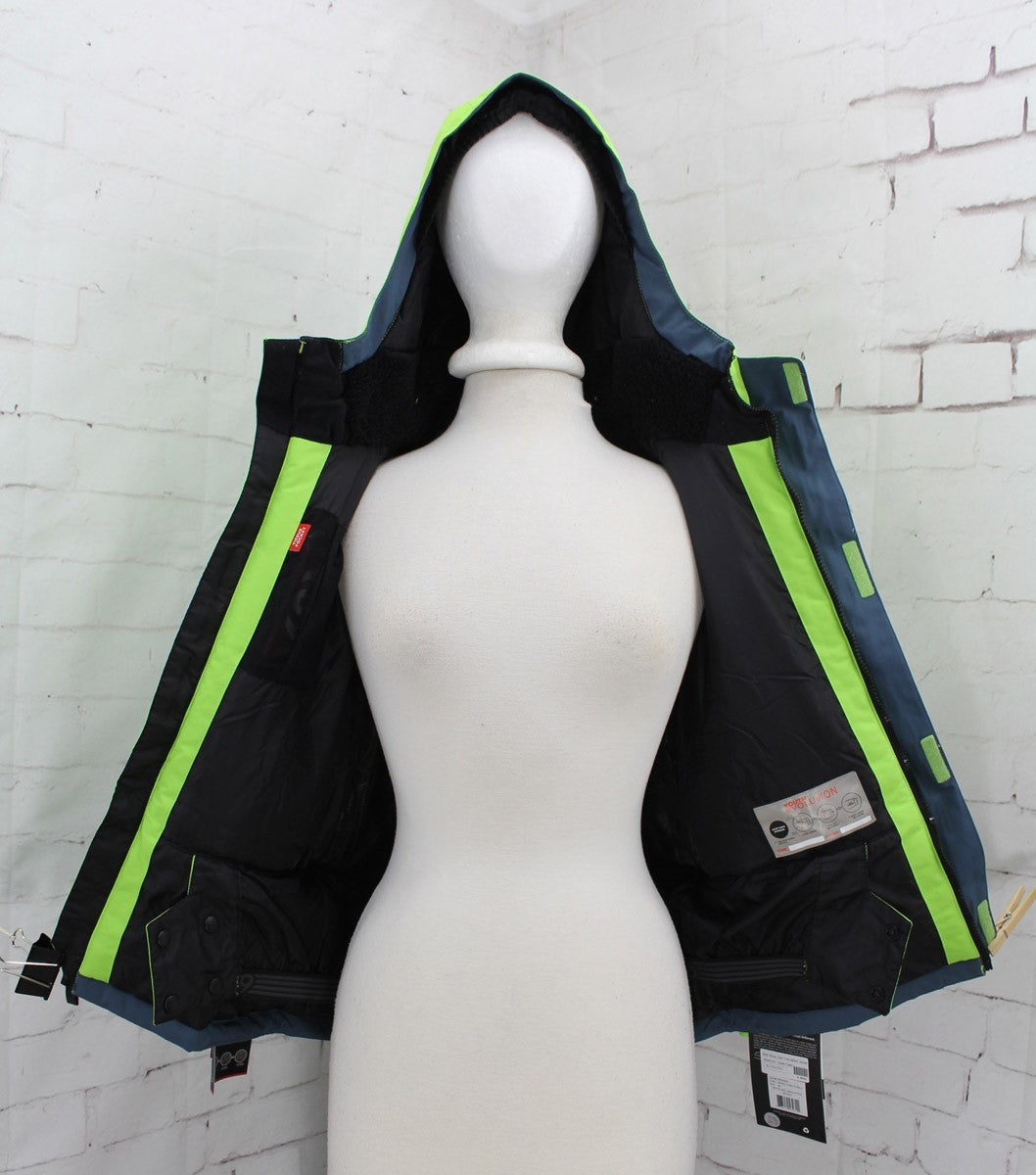 686 Geo Insulated Snowboard Jacket Boys Youth Medium Green Flash Colorblock